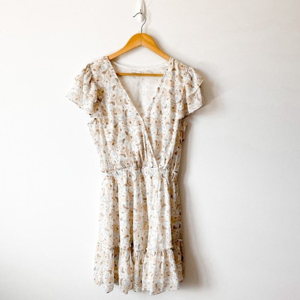 Gentle Fawn Ruffle Sleeve  Wrap Chiffon Dress Neutrals Sz M